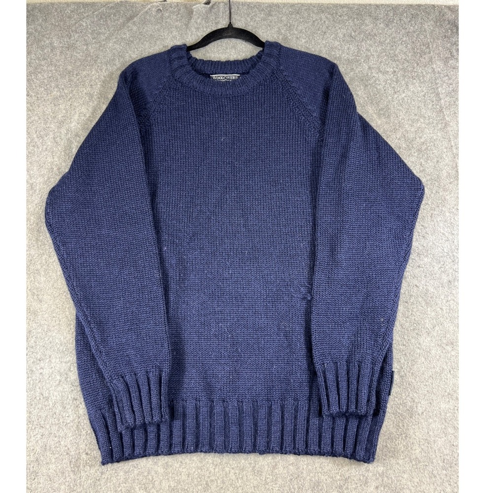 WoolOvers Sweater Mens Large Blue British Wool Chunky Knit Pullover Minimalist